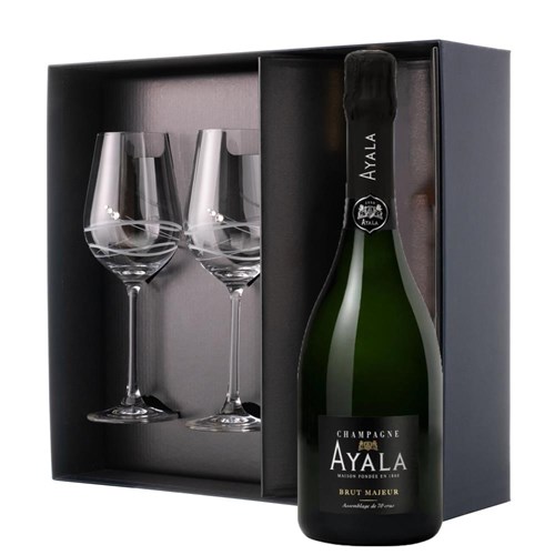 Ayala Brut Majeur Champagne NV 75 cl And Diamante Venezia Glasses Gift Box Set